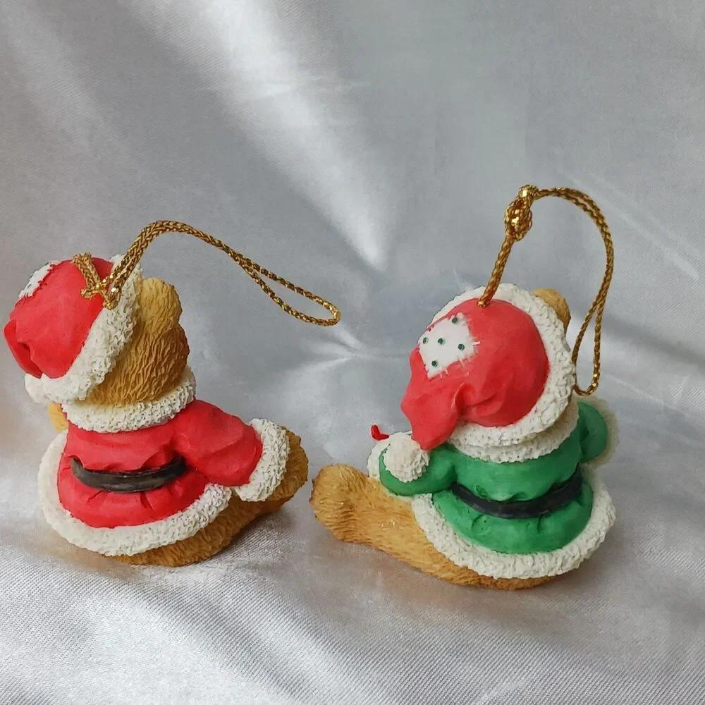 VINTAGE ENESCO CHERISHED TEDDIES BEAR ORNAMENT-SANTA WITH HO HO, JOY BLOCKS
